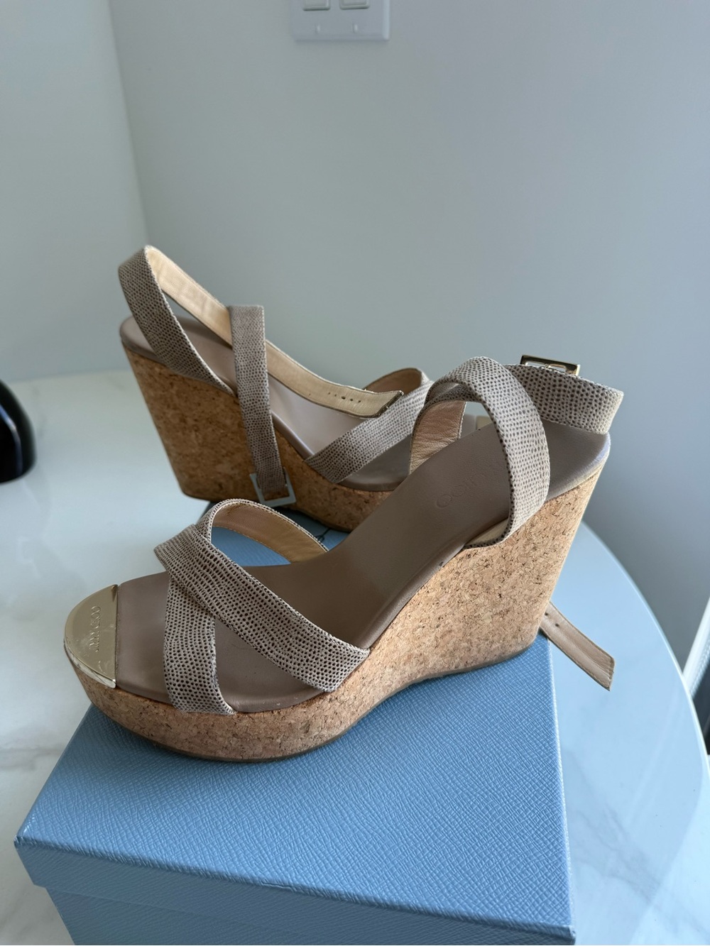 Jimmy Choo Papyrus Wedges strappy leather - Picture 3 of 12